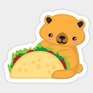 Cute Kawaii Bear with a Taco Kid Design Sticker